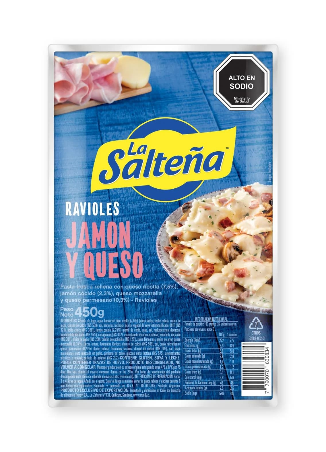 Ravioles Jamón y Queso La Salteña 450 g