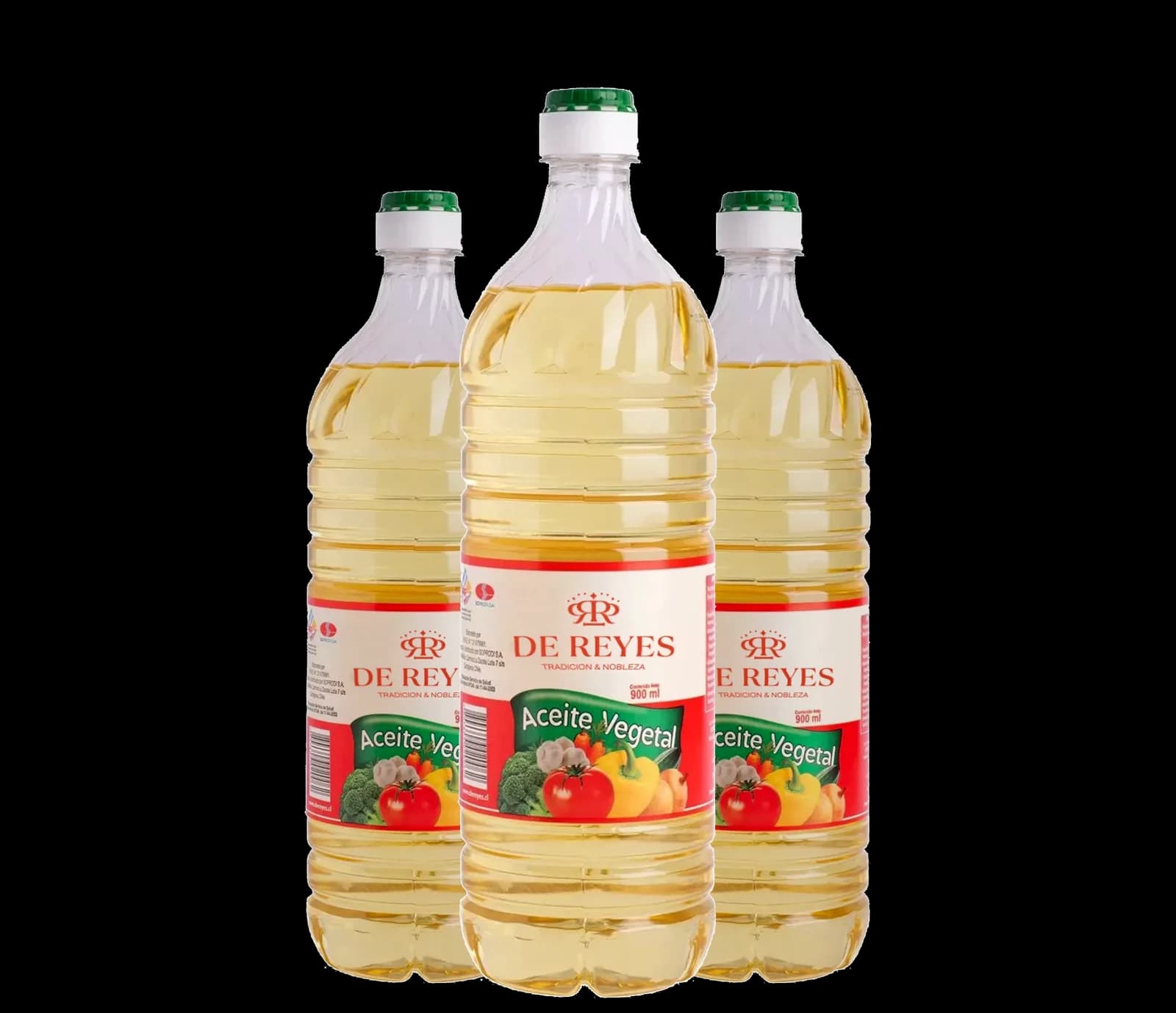Tres botellas de Aceite Vegetal De Reyes 900 cc